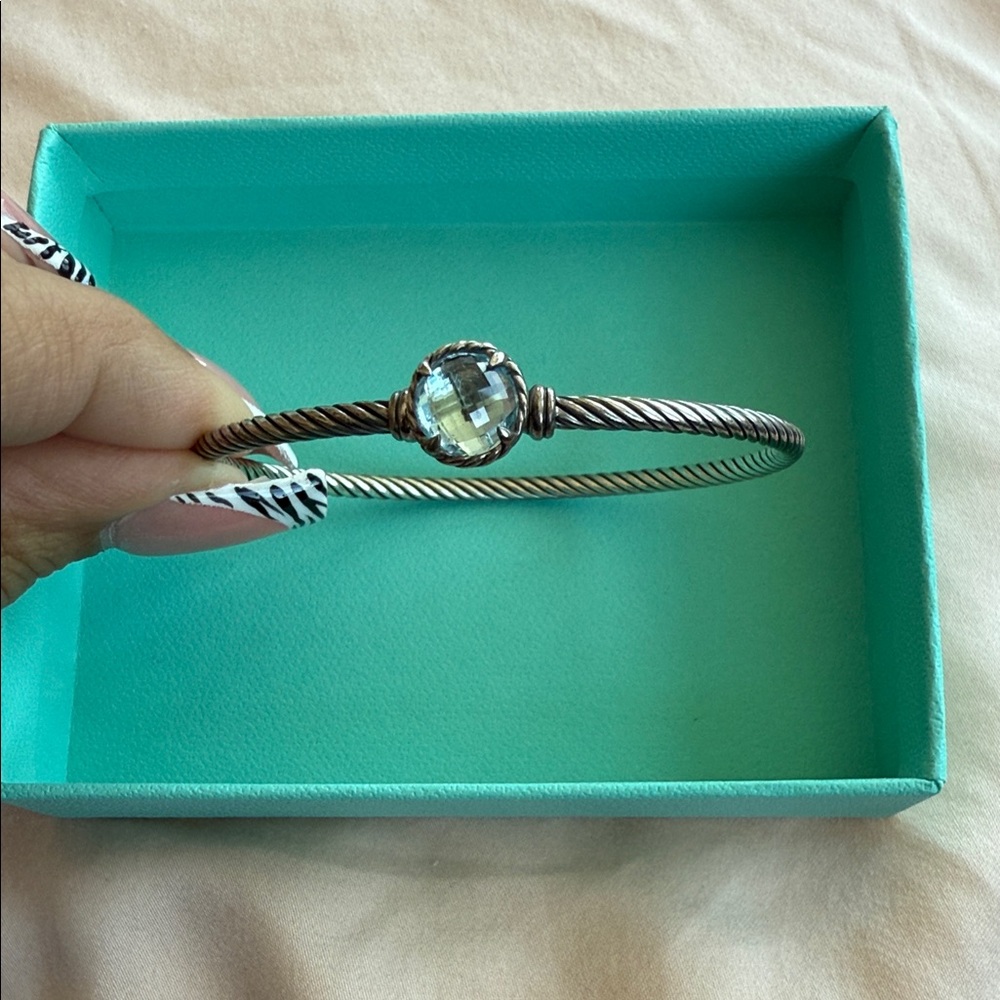 Elegant David Yurman Silver Bangle with Gemstone